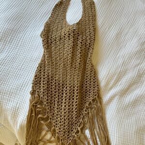 Elegant Tan Crochet Fringe Bag